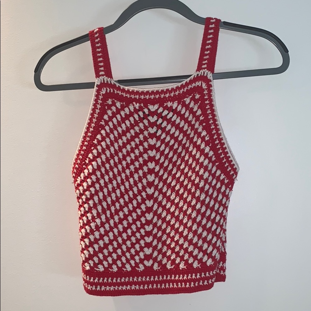 Crochet Red & White Top